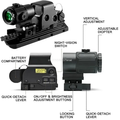 Hot Sale 558 Holographic Collimator Red Dot Sight G43/G33 3X G45 5X Magnifier Airsoft Hunting Gear W/20mm Rail Mounts & QD Lever