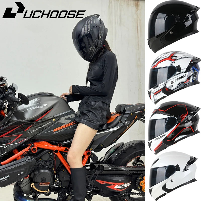Uchoose DOT Modular helmet Full Face Helmets Crash Motorbike Protective Gear unisex Flip Up Helmet Motorcycle Double Sun Visor