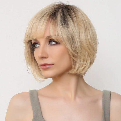 Hand-Tied Lace Front Wig Ombre Blonde Remy 100% Human Hair Wigs Natural Layered Bob HD Transparent Lace Frontal Hairs for Women