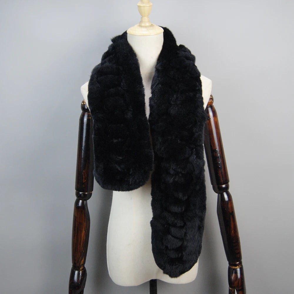 Winter Women Knitted Real Rex Rabbit Fur Scarf Natural Soft Long Style Rex Rabbit Fur Muffler Lady Warm 100% Genuine Fur Scarves