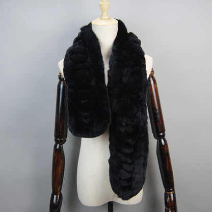 Winter Women Knitted Real Rex Rabbit Fur Scarf Natural Soft Long Style Rex Rabbit Fur Muffler Lady Warm 100% Genuine Fur Scarves