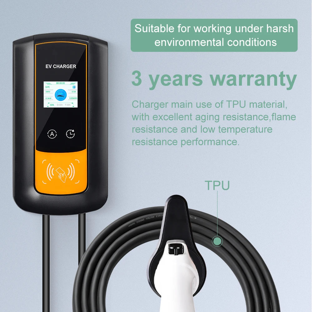 IPENGEN 22KW 32A 3Phase EV Charging Station Type2 IEC62196-2 Electric Car Charger 5m Cable EVSE Wallbox WIFI APP Control