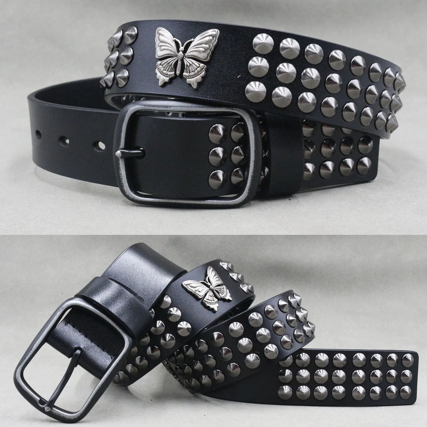 NEW Metal Rivet Cowboy Belt Genuine Leather Cowskin Men Belt Punk Rivet Jeans Belts For WOMEN Ceinture Homme Cinturones Hombre