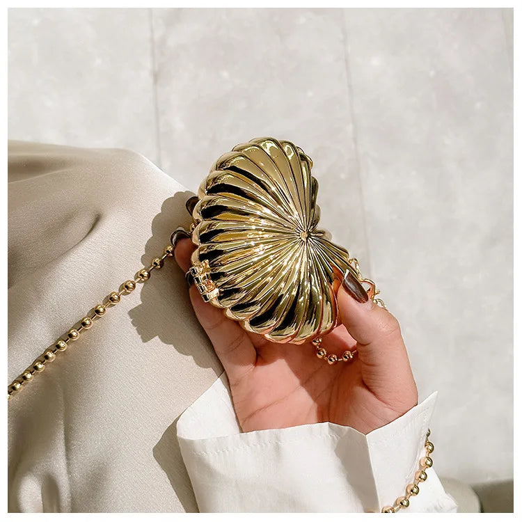 Golden Silver Evening Bag Handbag Luxury Designer Shoulder Crossbody Bags Party Wedding Clutch Mini Heart Pattern Shell Purse