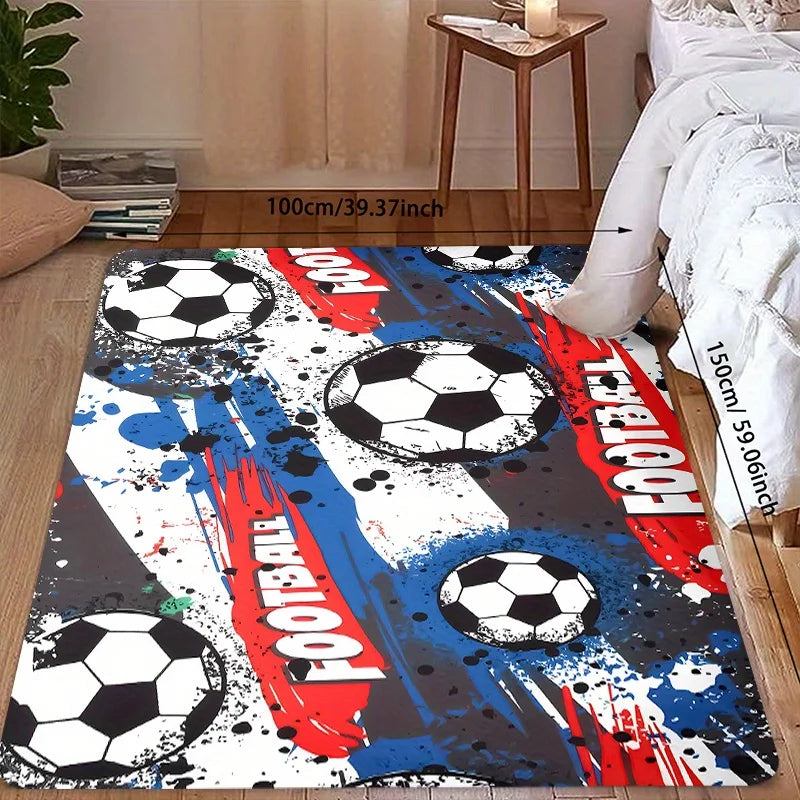 Football-Themed Suitable for Indoor Game Rooms & Soccer Decor - Machine-Washable Soft Floor Mat with Soccer, for ' Bedrooms & Ro