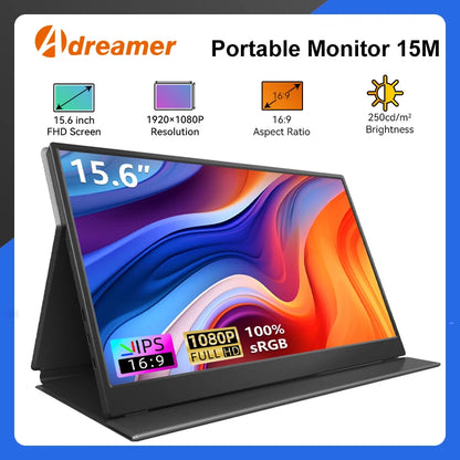 Adreamer 1920*1080 15.6-inch Portable Monitor 60HZ For Laptop/ XBox/ PS5/ Switch/ TV Box/ Cell Phone PC Extension Mobile