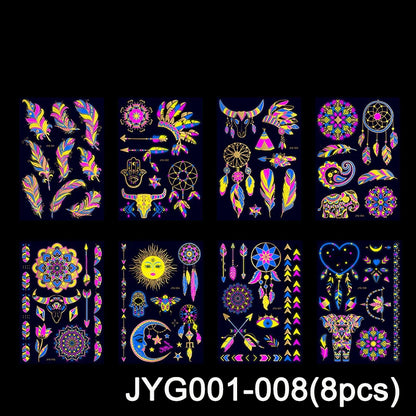 Luminous Temporary Tattoos Stickers Fluorescent Neon In Dark Illuminate Tattoo Elephant/Love Heart Shoulder Tattoo Party Sticker