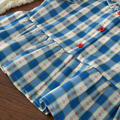 Bear Leader Korean Version Kids Clothes Girls Blue Imitation Denim Suit Summer New Sleeveless Top+Wide Leg Pants Two-piece Set