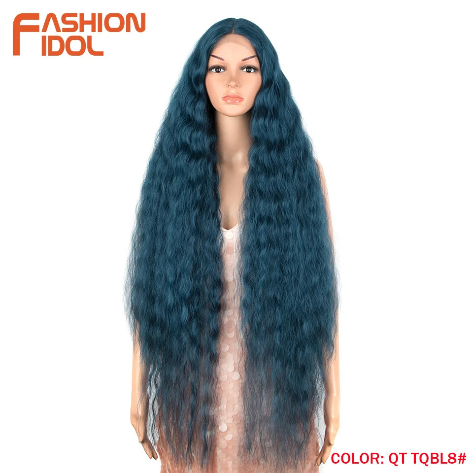 FASHION IDOL 42" Loose Wave Lace Front Wig Hair Synthetic Wigs For Women Ombre Blonde Water Wavy Long Curly Hair Wig Cosplay