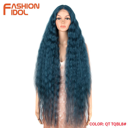 FASHION IDOL 42" Loose Wave Lace Front Wig Hair Synthetic Wigs For Women Ombre Blonde Water Wavy Long Curly Hair Wig Cosplay