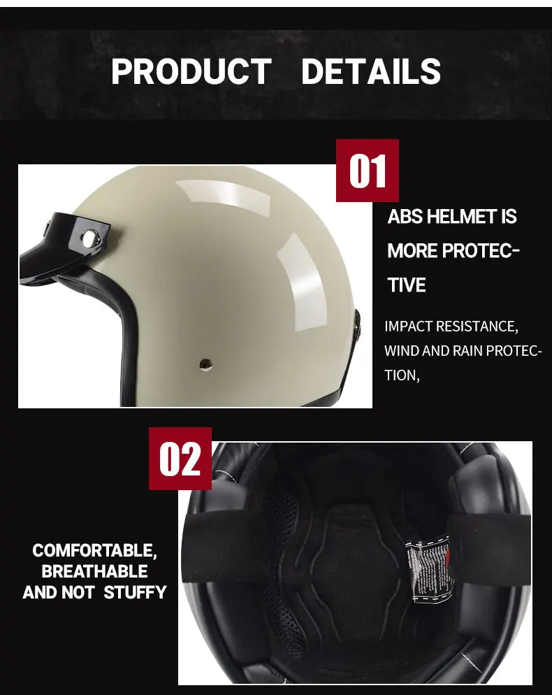 Hot Sale Open Face Helmet Retro 3/4 Jet Motorcycle Helmets Men ABS Shell Safty Cap German Style Four Seasons DOT Approved