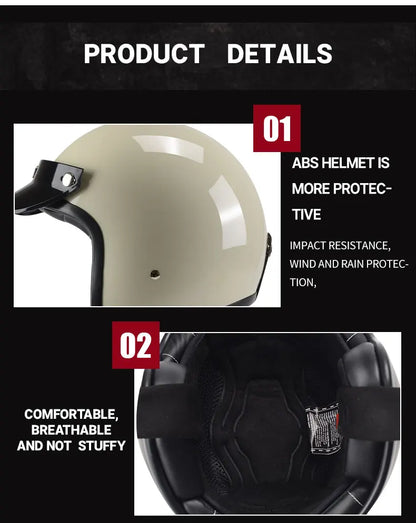 Hot Sale Open Face Helmet Retro 3/4 Jet Motorcycle Helmets Men ABS Shell Safty Cap German Style Four Seasons DOT Approved