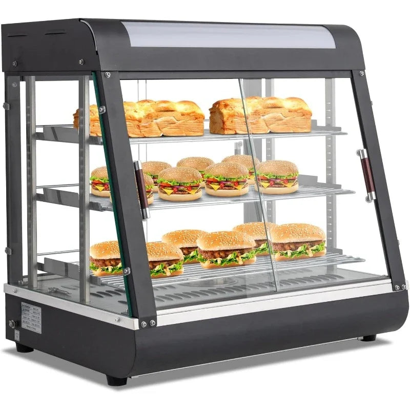 26" Commercial Food Warmer Display Pizza Warmer, Removable Shelves Glass Door, Pastry Display Case for Buffet Restaurant 1200W