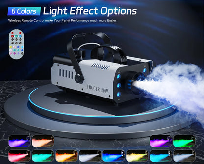 Datewink 1200W Smoke Fog Machine RGB 6LEDs Stage Lighting Effect Haze Generator Remote Control For Party DJ Disco Club Wedding