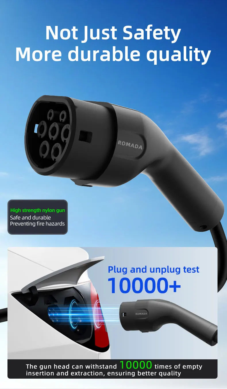 ROMADA EV Charging Station 32A Electric Vehicle Car Charger EVSE Wallbox Wallmount 7KW Type2 Cable IEC62196 Bluetoo APP Control