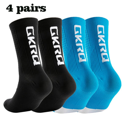 GKRQ 4pairs 2023 New Cycling Socks Bike Nurse Compression Road Bike Running Mtb Knee-high White Sports Funny Brand Black