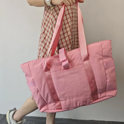 Stylish and simple pink nylon shoulder bag handbag, lightweight and portable shopping bag, suitable for shopping,commuting