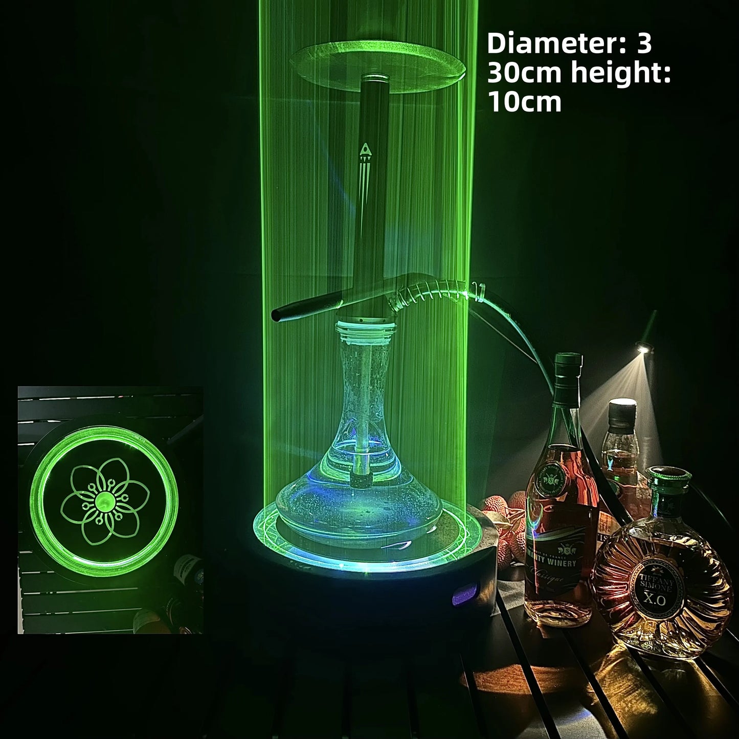 LED Smoking Table Lamp with Laser Light & Charging Base for Hookah Portable Neon Smoke Glow Lamp for Bar Party Laser Effects