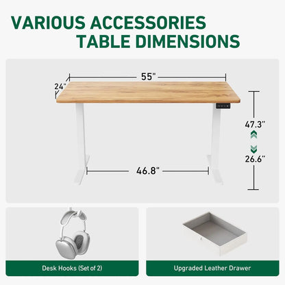 55 x 24 Inch Standing Desk with Drawer, Sit Stand Computer Desk, Ergonomic Workstation, Home Office Stand Up Table, Customized