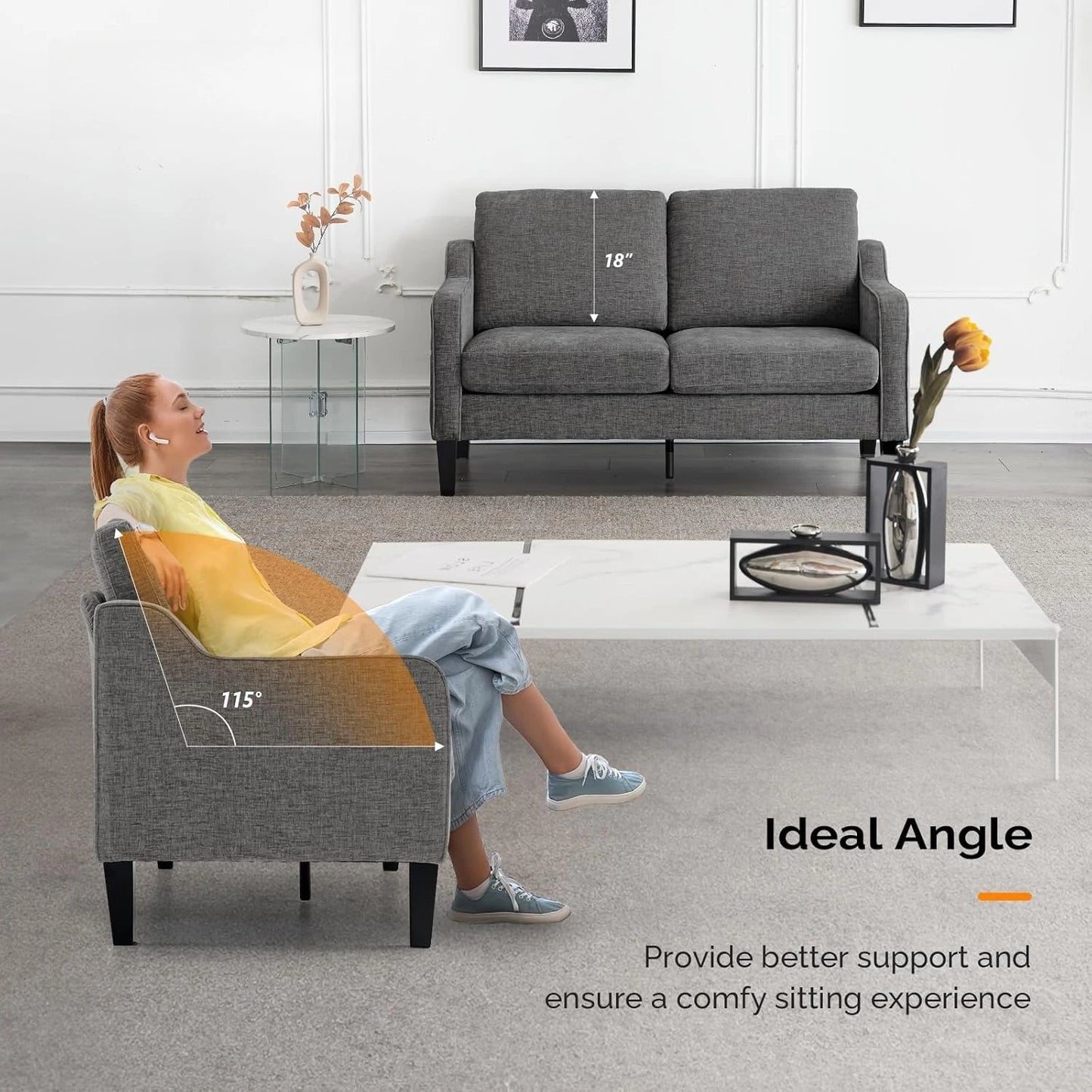 53" Wide Love Seat, Mid-Century Modern Loveseat Sofa Couch with Solid Legs, 2 Seater Sofa Couches with Scooped, Customized