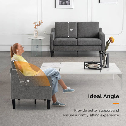 53" Wide Love Seat, Mid-Century Modern Loveseat Sofa Couch with Solid Legs, 2 Seater Sofa Couches with Scooped, Customized