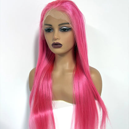 13x4 Lace Frontal Pink Straight Human Hair Wig 26 28inch 250 Density Pre Plucked Red Hair Wig Grey Lace Front Wigs for Women