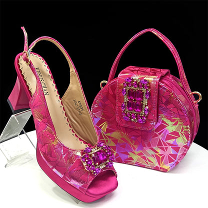 Venus Chan 2025 Elegant Peep-Toe Heels for Women - Perfect Italian Party Shoes & Bag Set with Sparkling Diamond Accents