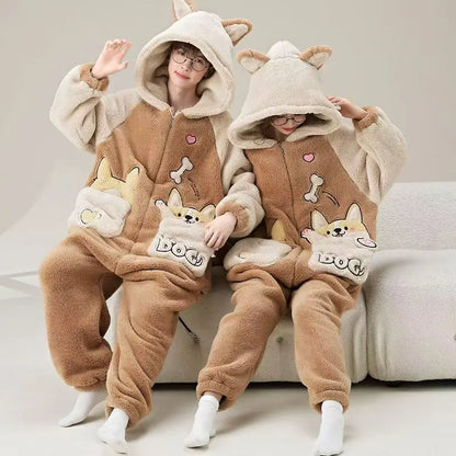 Kigurumi Adults Winter Sleepwear Women Men Pajamas Animal Onesie Thicken Couples Pijamas Cartoon Night Wears For Women Homewear