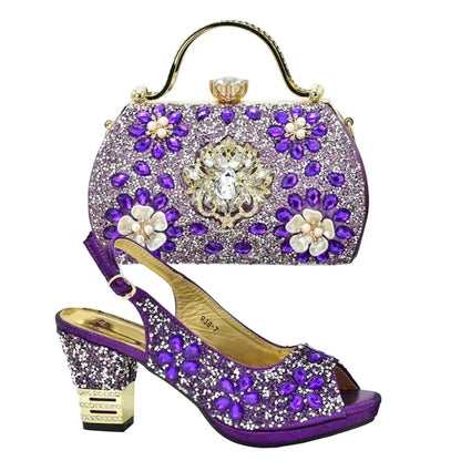 New Arrival Nigerian Party Shoes with Bag Set Decorated with Rhinestone Shoes for Women 2026 Designer Luxury Wedding Shoes Bride