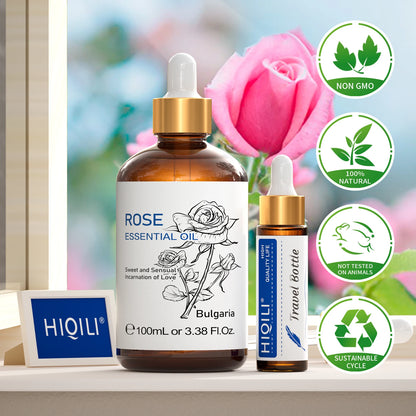 HIQILI Essential Oil Rose Geranium Lavanda Citronela Tea Tree vanille Body Oil Face Skin Care Massage 100ML/3.38fl.oz