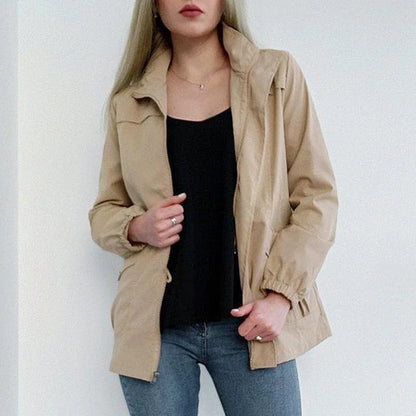 HI-FASHION Women Double Layer Windbreaker Autumn Casual Slim Coat Fashion Plus Size 4Xl Stand-Up Collar Ladies Jacket