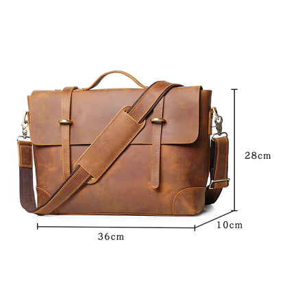 Leathfocus Vintage Leather Briefcase Fashion Design Men's Lightweight Crossbody Bag Men's Tote Handbag 15 inch Laptop Bags