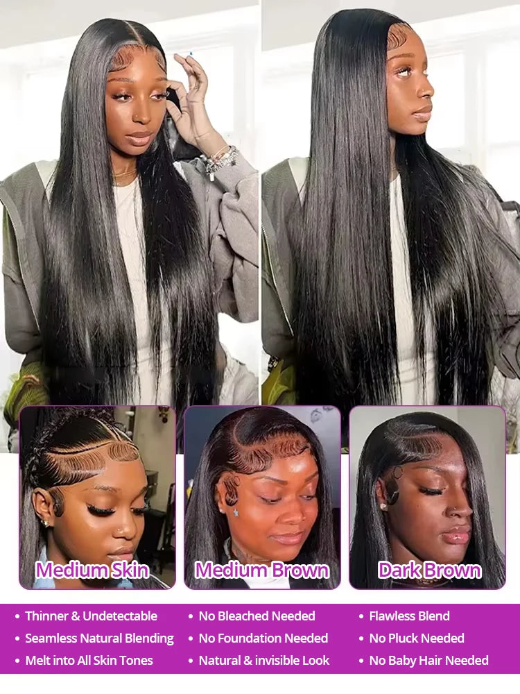 40 46 Inch Hd Transparent Lace Wig 13x6 13x4 Bone Straight Human Hair Brazilian 360 Full Lace Frontal Wigs For Women 300 Density