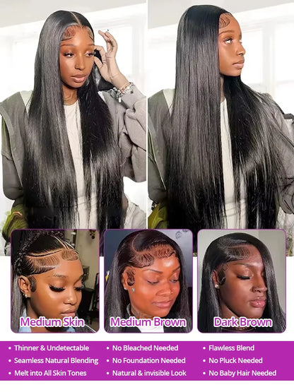 40 46 Inch Hd Transparent Lace Wig 13x6 13x4 Bone Straight Human Hair Brazilian 360 Full Lace Frontal Wigs For Women 300 Density