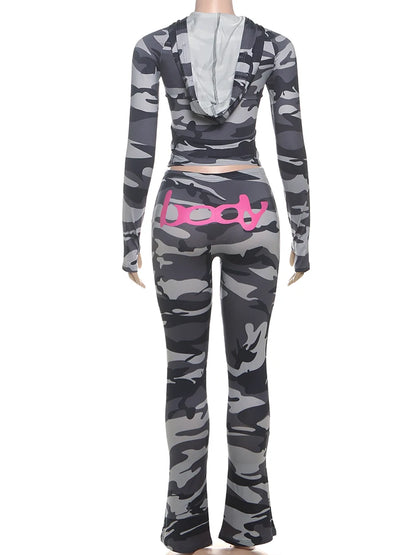Weird Puss Letter Leopard Print 2 Piece Set Women Casual Zip Hooded Crop Jacke+Leggings Matching Stretch Sporty Street Outfits