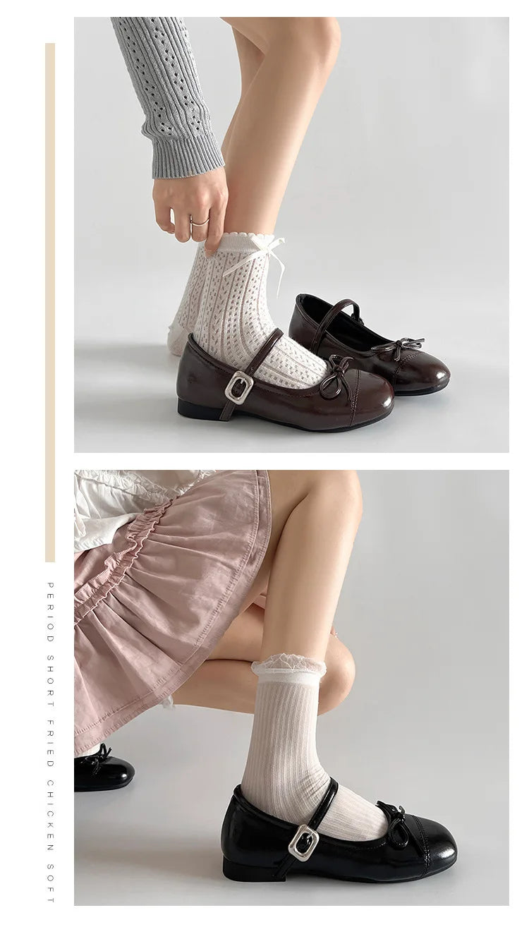 2026 New Spring Vintage Women Ballet Flats Shoes Comfort Round Toe Soft Sole Shoes Elegant Butterfly-knot Dress Grandma's Shoes
