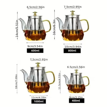 JUSTINLAU Glass Teapot Heat Resistant Borosilicate Clear Diamond Tea Kettles with Removable Stainless Steel Infuser Teaware Set