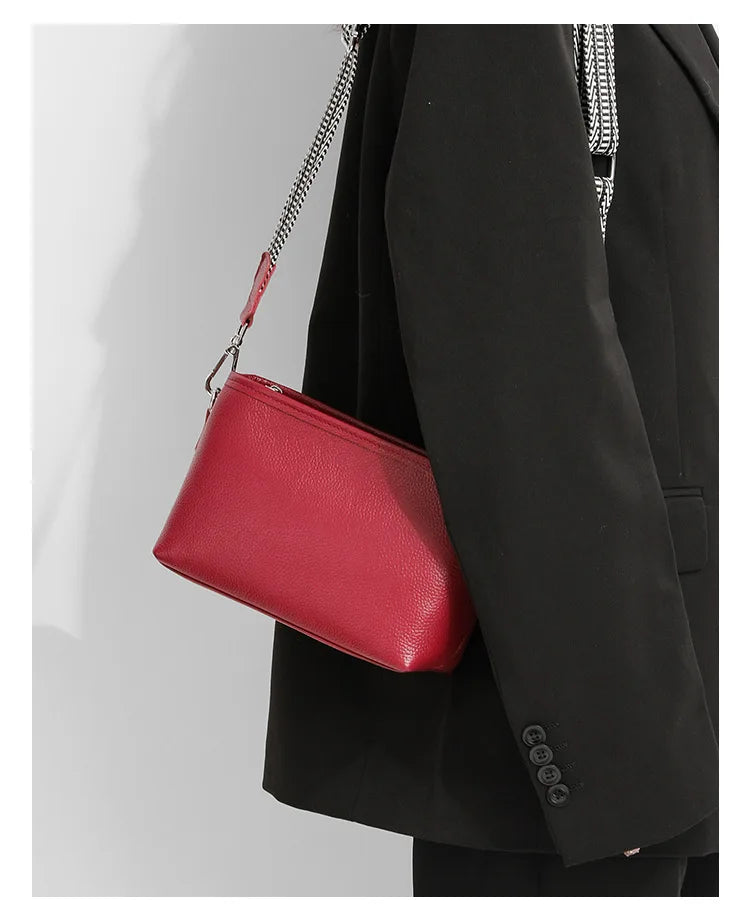 100% Genuine Leather Shoulder Bag for Women Solid Purse Luxury Cowhide Crossbody Bags Female Fashion Handbag Hobos Tote Bag