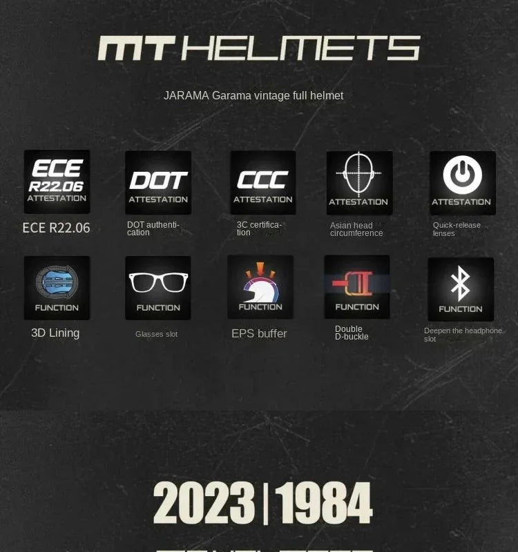 MT Jarama Retro Motorcycle Helmet DOT ECE Certification Full Face Racing Off Road Helmet Cascos Para Motos Capacete Casco Moto