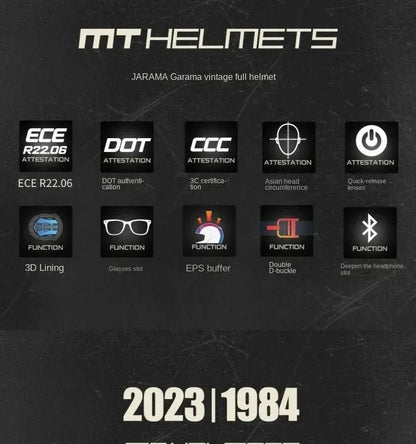 MT Jarama Retro Motorcycle Helmet DOT ECE Certification Full Face Racing Off Road Helmet Cascos Para Motos Capacete Casco Moto
