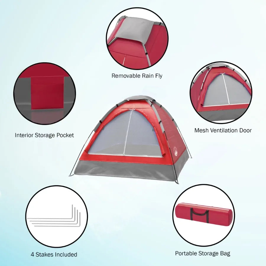 2-Person Dome Tent with Camping Accessories - Including Rain Fly and Carry Bag in Red - by Outdoors