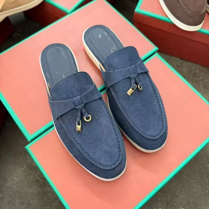 2026 New Luxury Women Loafers Closed Toe Flat Slippers Comfort Soft Moccasin Slip On Half Slide Casual Outdoor Walking Shoes Y2k