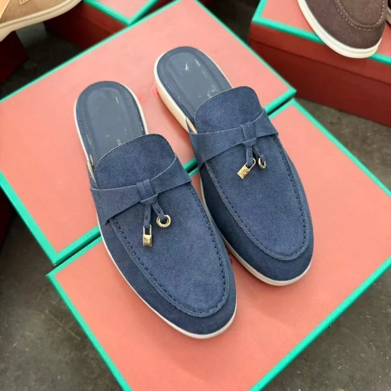 2026 New Luxury Women Loafers Closed Toe Flat Slippers Comfort Soft Moccasin Slip On Half Slide Casual Outdoor Walking Shoes Y2k