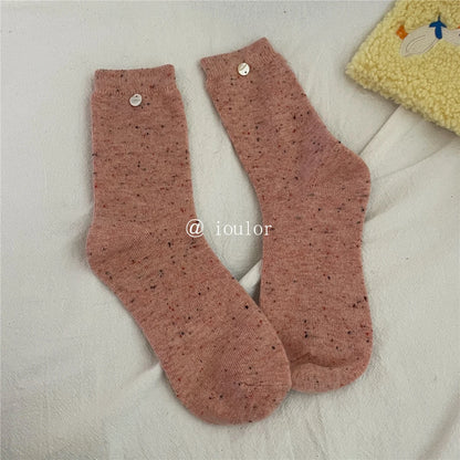 SP&CITY Colored Dotted Sheep Woolen Socks Women's Winter Warm Keeping Middle Tube Socks Casual Thick Korean Fashion Stockings