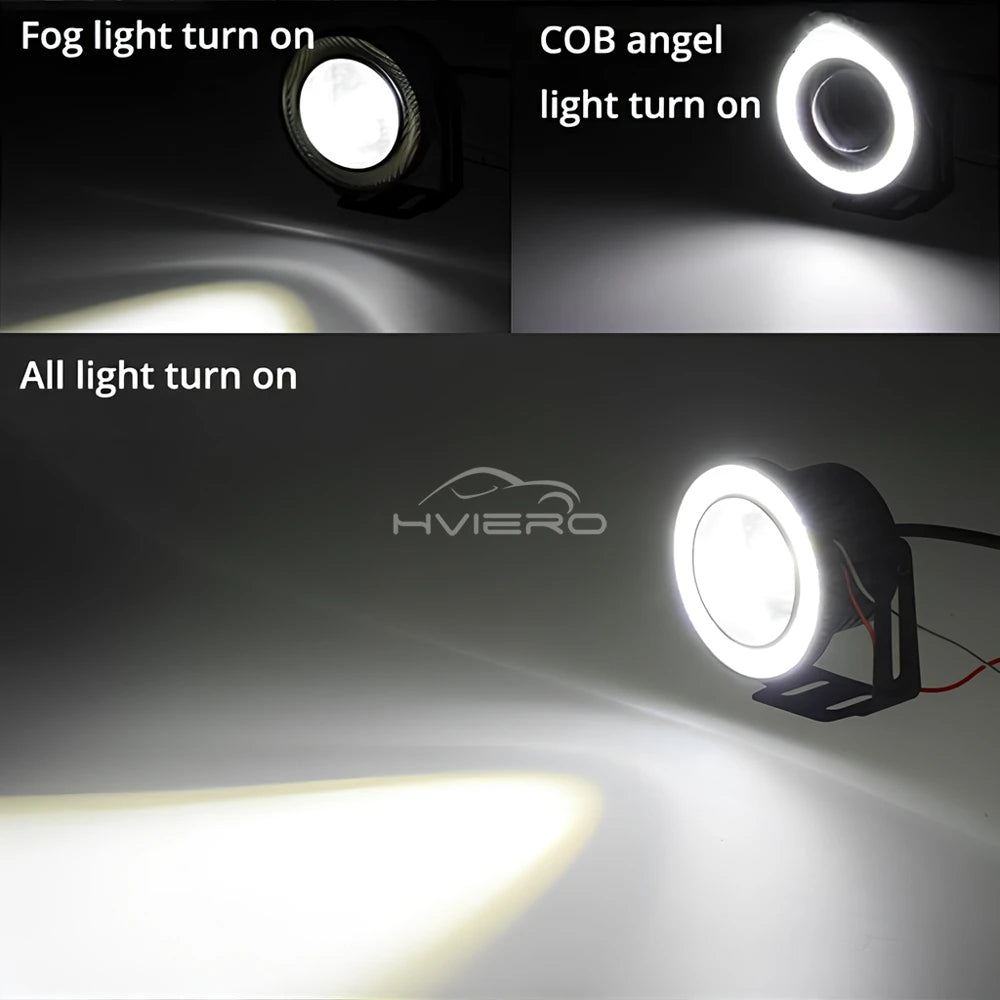 2Pcs Auto 30W Car Driving DRL Fog Lights COB Angel Eye 64/76/89mm Ambient Lamps Waterproof Daytime Running Bulb Headlight DC 12V