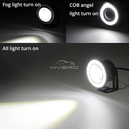 2Pcs Auto 30W Car Driving DRL Fog Lights COB Angel Eye 64/76/89mm Ambient Lamps Waterproof Daytime Running Bulb Headlight DC 12V