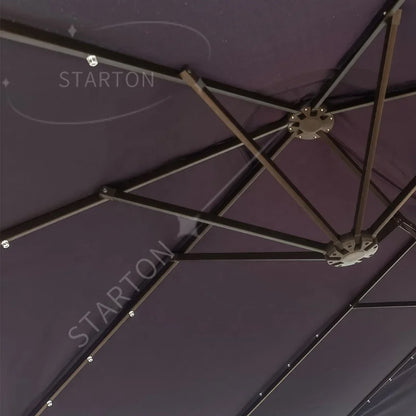 L  New Design Outdoor LED  Solar Powered Parasol 15ft Large Patio Garden Porch Double-sided Umbrella Table Twins Parasol