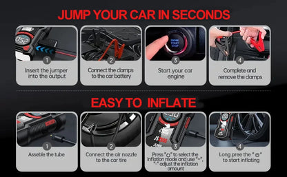 Car Jump Starter Air Compressor With Power Bank Portable Electric Pump Auto Battery Booster 12V Jump Box With Flashlight
