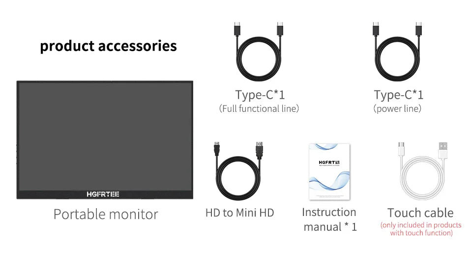 HGFRTEE 16inch Touch Portable Monitor 100%sRGB 350Cd/m² External Second Display For Laptop Screen,Touch/no Touch optional