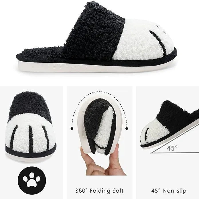 New Women's Winter Plush Slippers Cute Cat Paw Design Slippers Home Bedroom Indoor Shoes Men's Warm Comfortable Cotton Slippers